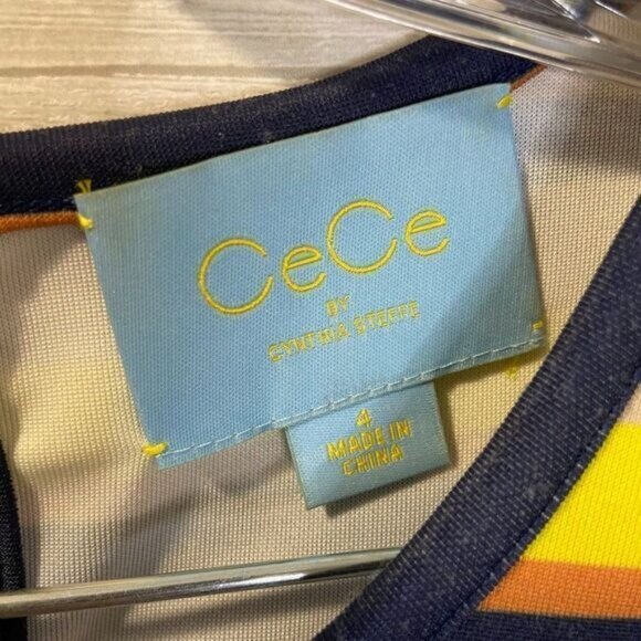 CeCe by Cynthia Steffe Women's Casual Crew Neck Short‎ Sleeve Stripe Shift - Picture 6 of 8